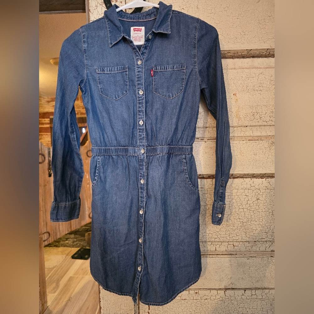 Girls Levi's Denim Jean Shirt Dress Sz. 10-12 EUC!